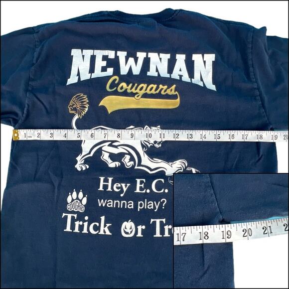 Gildan Long Sleeve Newnan Cougars Tee Shirt Top Sze Medium Dark Blue 100% Cotton - Picture 9 of 11
